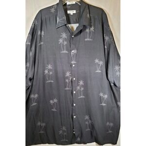 VINTAGE Pierre Cardin Hawaiian Shirt Mens 3XL Black Palm Tree Rayon Button Up‎